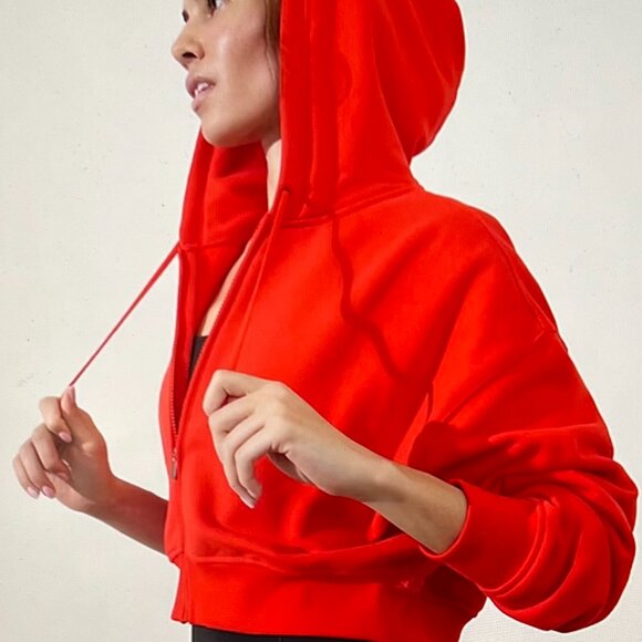 Athleta Tops - Athleta Forever Fleece Ultra Crop Full Zip in Cardinal Color Size L
